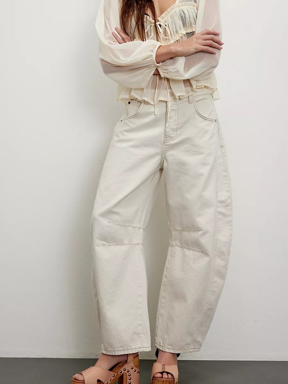 Free People Good Luck Mid-Rise Barrel Jeans Milk Ivory Women's 27